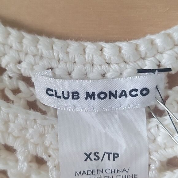 NWT Club Monaco XS Crochet Woven White Cut Out Knit Boho Linen Relaxed Top Drape - Picture 8 of 11